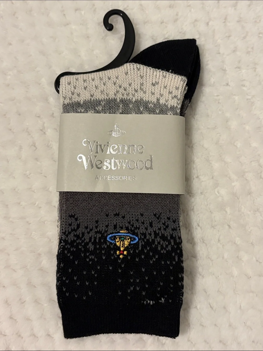 Vivienne Westwood Black and Gray Gradient Knit Socks with Orb Emblem - Medium